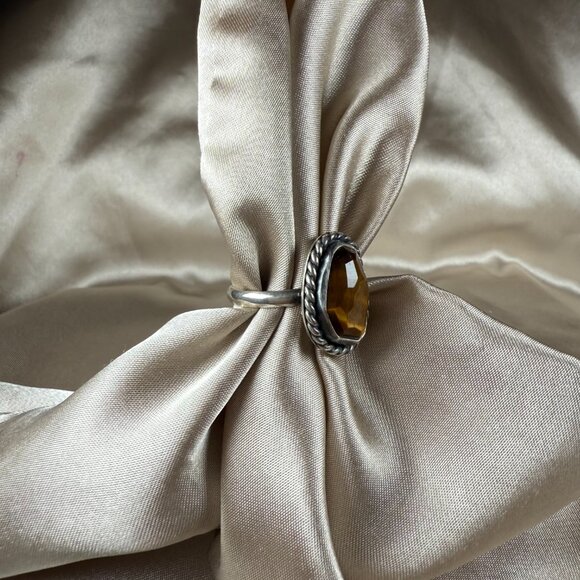 Artisan Silver Ring with Tiger Eye Natural Gemstone Handmade Jewelry Size 8.5 - Picture 2 of 5